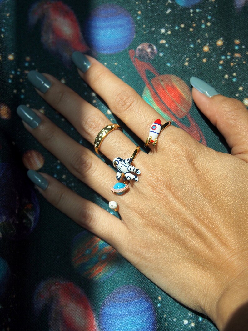 Space Walker Stacking Rings, Rocket Ring, Sterling Silver Ring ...