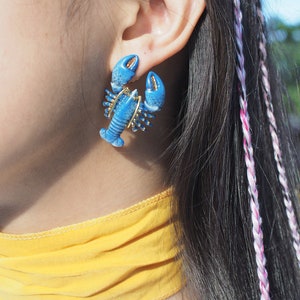 Blue Lobster Earrings, Enamel Jewelry, statement piece, Ocean Creature, Hand-painted, Lobster, GOODAFTERNINE