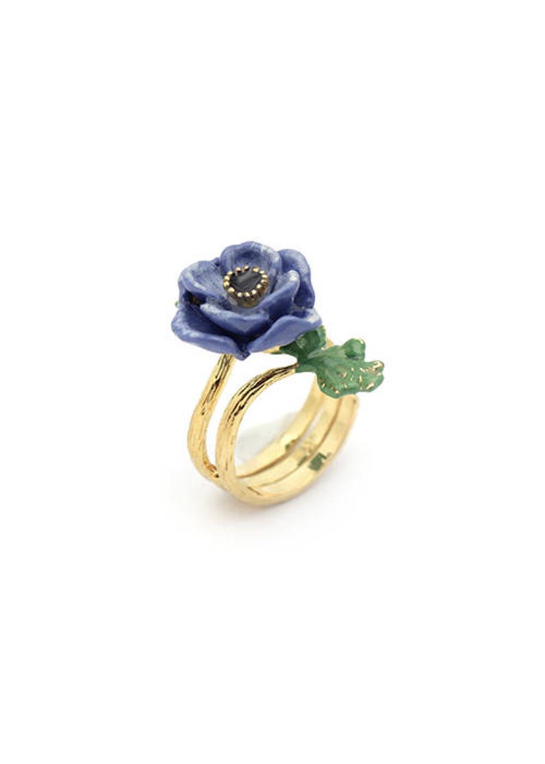 Anemone Violet Ring , Flower Ring , Handpainted GOODAFTERNINE image 3