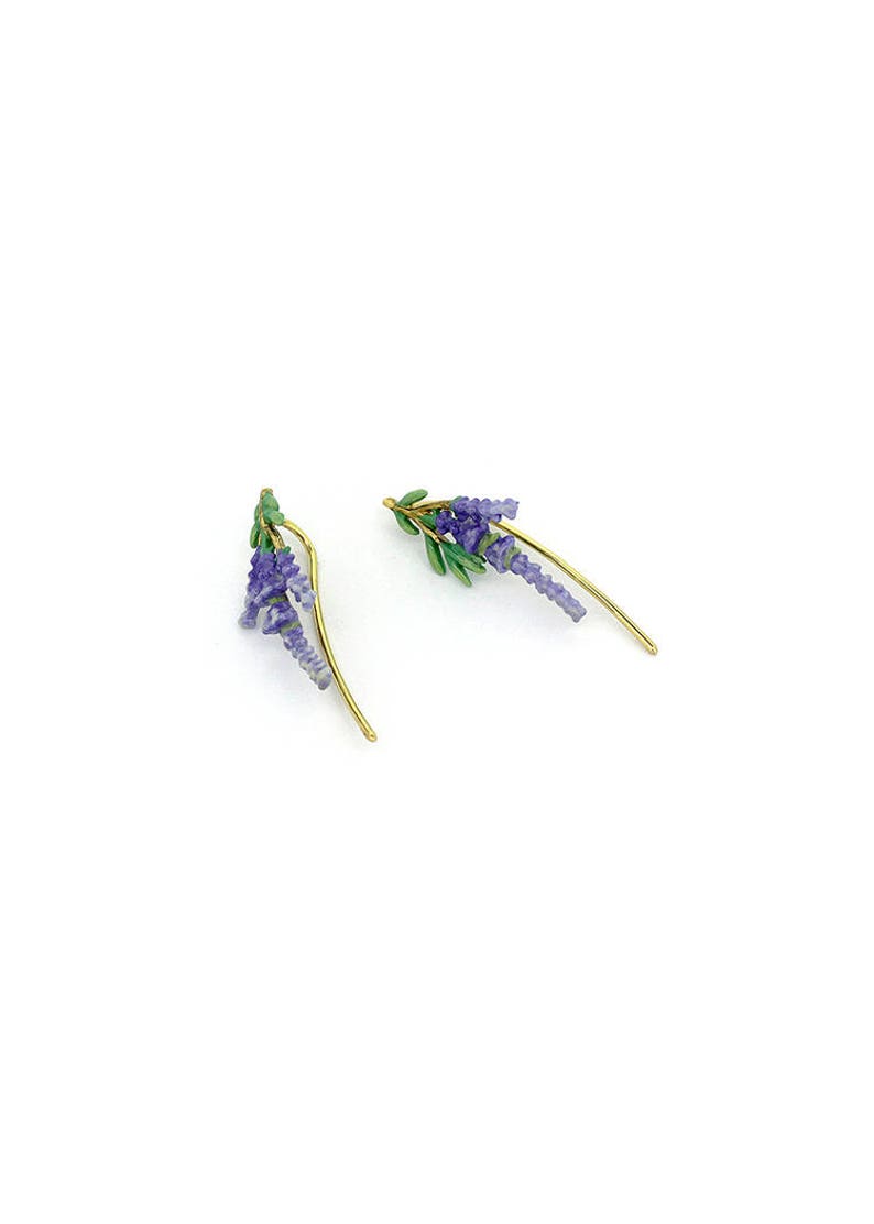 Lavender Climbers Earrings , Flower Climbers Earrings , Enamel Jewelry, Handpainted GOODAFTERNINE image 4