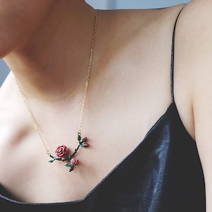 Rose Short Necklace , Flower Rose Necklace , Flower Necklace - High quality enamel by GOODAFTERNINE