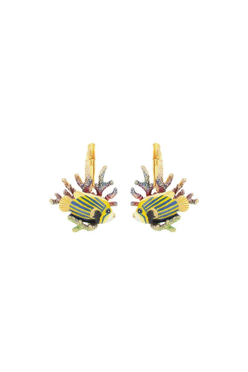 AngelFish and Reef Dormeuse earrings,Ocean Instruments Enamel Earrings