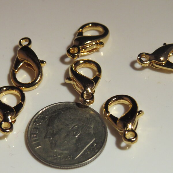 Nickel free gold tone large lobster claw clasp for jewelry.