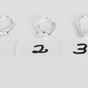 May include: Three silver earring hooks, labeled 1, 2, and 3.