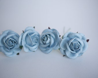 Paper Flower, 20 pieces mini rose size L size 4cm., wooden blue color.