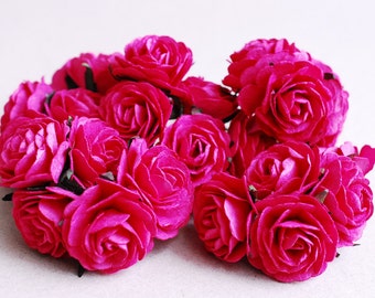 Paper Flower, 25 pieces rose size M 3.5 cm., maroon color.