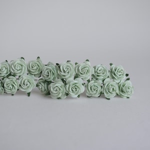 Paper Flower, artificial flowers, DIY paper making, mulberry small rose supplies, for art toy decoration, 50 pieces, green mint color.