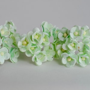 Small Paper Flower supplies, DIY wedding, gift decoration: 100 pieces small handmade Hydrangea paper flower size 1.5 cm.,green mint color.