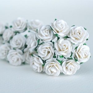 ONSALE**Paper Flower, handmade flowers, Wedding supplies for DIY decoration, 50 pieces mulberry mini roses 1.5 cm., white color.