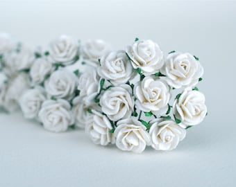 ONSALE**Paper Flower, handmade flowers, Wedding supplies for DIY decoration, 50 pieces mulberry mini roses 1.5 cm., white color.