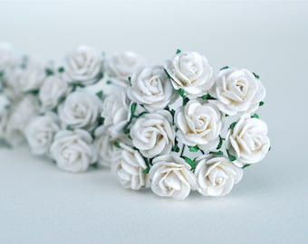 Handmade Mulberry Paper Roses: White Mini Flowers, DIY Wedding Decor (50 ct)