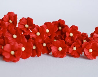 Paper Flower, 100 pieces, hydrangea flowers, size 2 cm., Red color.