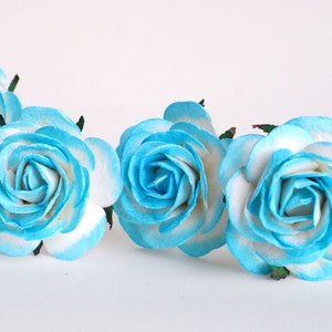 Cyan Blue Mulberry Paper Roses - Handmade Flowers (10 Pieces)
