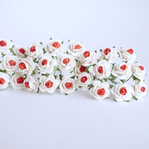 Paper Flower, roses paper, wedding supplies, gift: 100 pieces mulberry small  roses paper 1.00 cm., red/white color. Handmade flowers