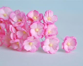 Paper Flower, 100 pieces Hydrangea flower, 2cm., pink brush color.