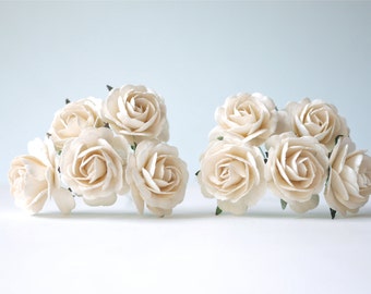 Paper Flower, 25 pcs. mini rose size 3.5 cm., Ivory color.