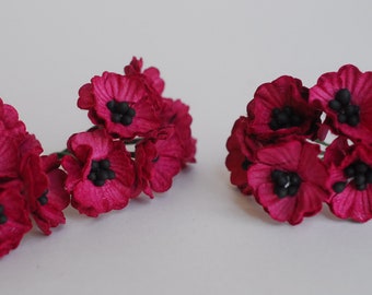 Paper flower, Centerpieces, paper poppy flowers DIY supplies for decoration; 50 pieces of poppy, black pollen, dark red color.