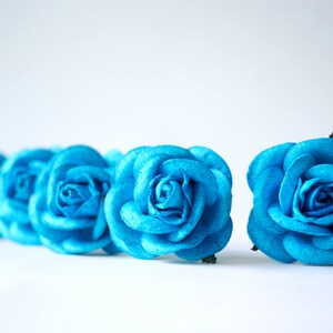 Paper Flower, 20 pieces mini rose size L size 4cm., Azure/Sky Blue color.