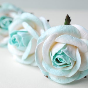 Paper Flower, 20 pieces mulberry rose size L, blue-sky brush colors.
