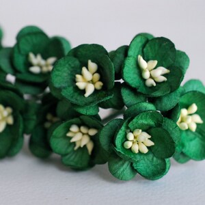 Paper flower,  handmade flowers, centerpieces, DIY supplies flowers: 50 pcs. small cherry blossom, Sakura, 2 cm. christmas green color.