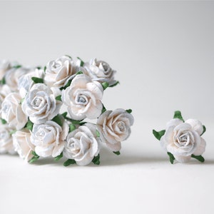 Paper Flower  50 pcs.Mini rose soft size 2 cm.,blue brush white color.