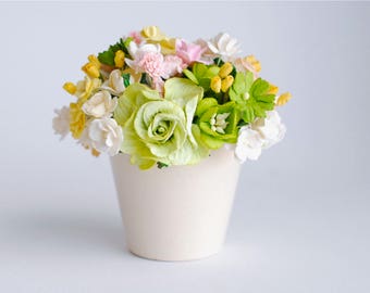 Handmade Paper Flower Arrangement: Ceramic Pot Centerpiece