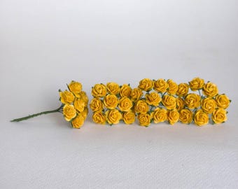 Handmade Mulberry Paper Roses: Mustard Yellow, 1.5cm, 100 Pieces
