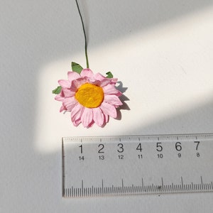 Paper Flower, Centerpieces, DIY making, 50 pcs. small daisy flower size 3 cm. yellow pollen, pink color. handmade flower image 5