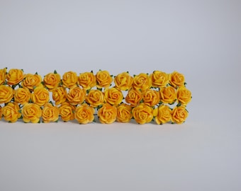 Handmade Mulberry Paper Roses: Mustard Yellow, 0.8cm, 100 Pieces
