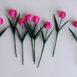 Paper Flower, small paper flowers, 10 pieces tulips supplies, small, DIY decoration, size 1.5 cm.x8.5 cm. magenta color.