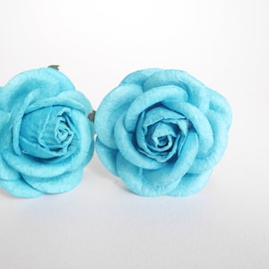 Paper flower,DIY centerpieces supplies, boutonniere, 2 Pieces mulberry rose, 4.5 cm. aqua blue color.