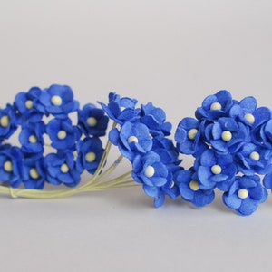 Small Paper Flower supplies, DIY wedding, gift decoration: 100 pieces small handmade Hydrangea paper flower size 1.5 cm., royal blue color.