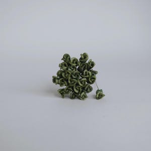 Paper Flower, DIY paper flowers, small flower for gift decoration; small budding rose size 1.5x1 cm. 25 pcs., green army color, curve petals