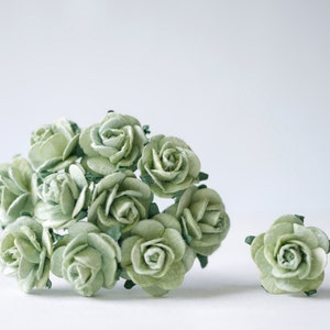 Paper Flower, 50 pieces mini rose, Green-tea color.