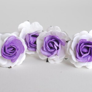 Handmade Mulberry Paper Roses: Purple-White DIY Craft Flowers (25 Pieces)