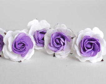 Paper Flower, wedding supplies craft, DIY roses paper, mulberry flowers, size 3.5 cm., small roses paper  25 pieces,  purple-white color.