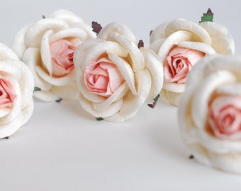 Paper Flower, Wedding accessories, ready to use, handmade flowers, centerpiece, 20 pieces mulberry rose size 4.5 cm., pink-white colors.