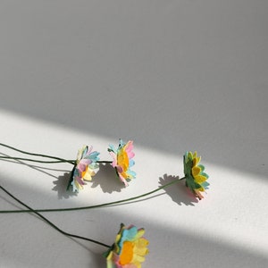Paper Flower, 100 pcs. Wedding supplies, Centerpieces, Small daisies flowers, handmade flowers, size 1.5 cm. batik colors and yellow pollen. image 5
