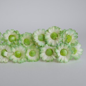 Paper Flower, Centerpieces, DIY flower supplies, 25 pieces handmade daisy flowers size 3 cm. fresh green brush color, green pollen.