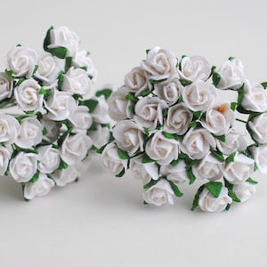Paper Flower, DIY paper flowers, handmade small flower for gift decoration supplies ; small budding rose, size 0.8x0.8 cm., white color.