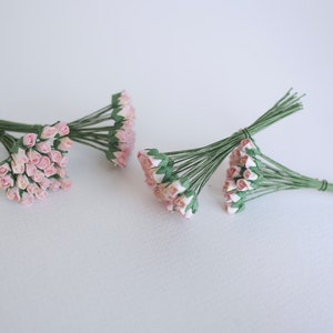 Paper Flower, DIY paper flowers, small flower for gift decoration; small budding rose, 100 pieces, size 0.5x1.0 cm., soft pink brush color.