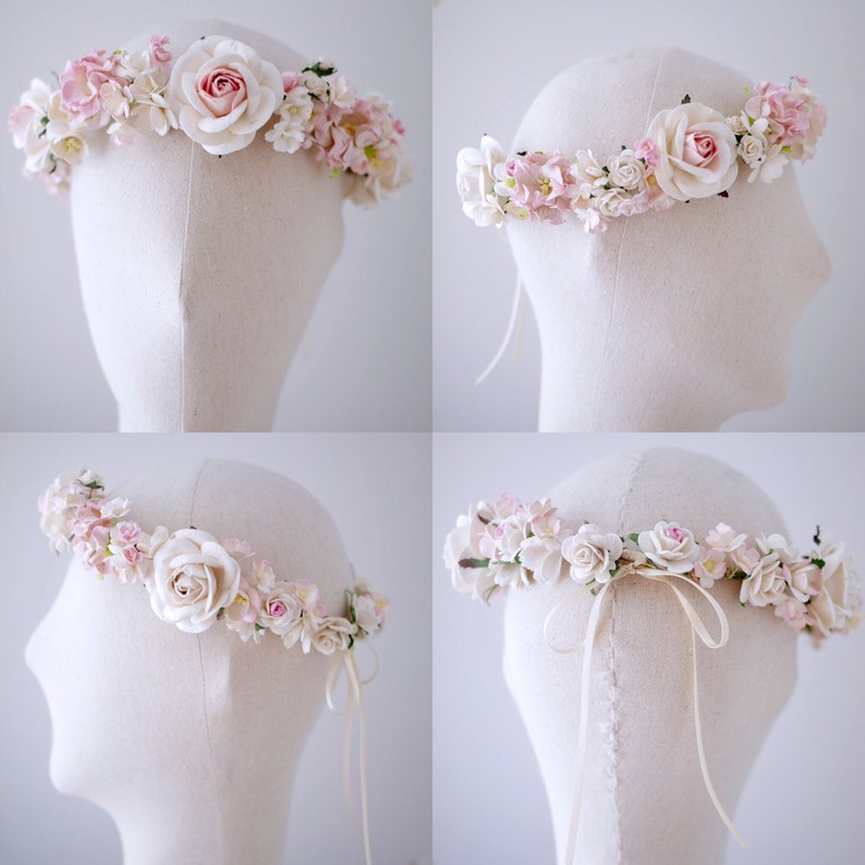 Paper Flower, Crown, Headband, Wedding, pink, soft pink, cream and white Color. ADUlT SIZE. image 2