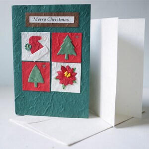 Christmas Cards, holiday card, 4 windows , xmas card, red christmas card, green cover with natural envelop