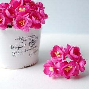 Paper flower, DIY centerpieces, wedding tools, 50 pieces mulberry cherry blossoms,  paper making, artificial flowers, pink magenta color.