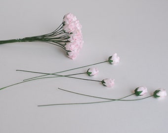 Paper Flower, wedding DIY supplies, centerpieces, handmade flowers, rose paper flowers: 25 Budding rose, size 0.8x1.2 cm. soft pink color.