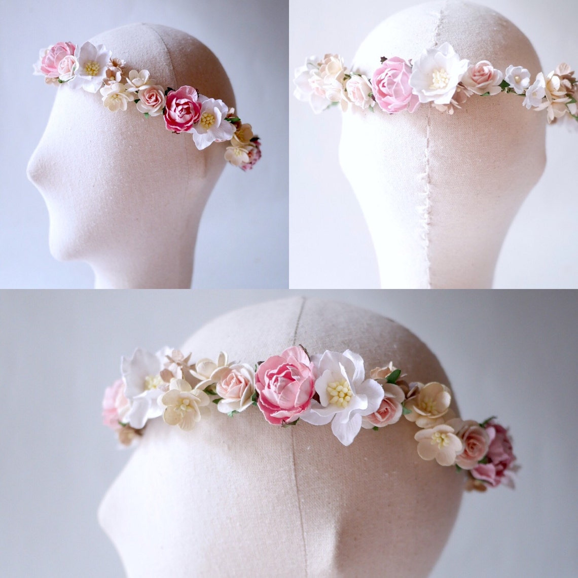 Paper Flower Bridal Flower Crown Headband Pink Soft Pink Etsy