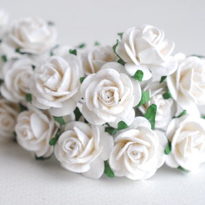 Paper Flower, Handmade flowers, centerpieces, DIY wedding supplies: small roses paper 50 pieces mini rose, Size 2.0 cm., white color.