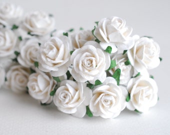 Handmade Paper Flowers: 50 White Mini Roses, 2cm
