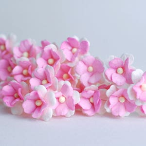 Small Paper Flower, 100 pieces Hydrangea flower, 2cm., 2 tone;pale pink and white color.