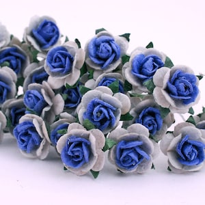 ON SALE** Small Paper Flower, Centerpieces, 100 pieces mini rose, size 1.5 cm. BLUE 2tone color.